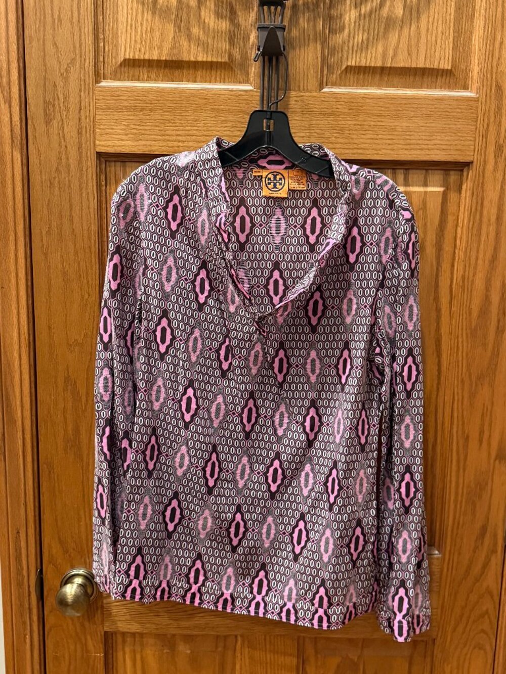 Tory Burch Tunic with Pink/Black Seqinned Geometric Pattern, SZ 12